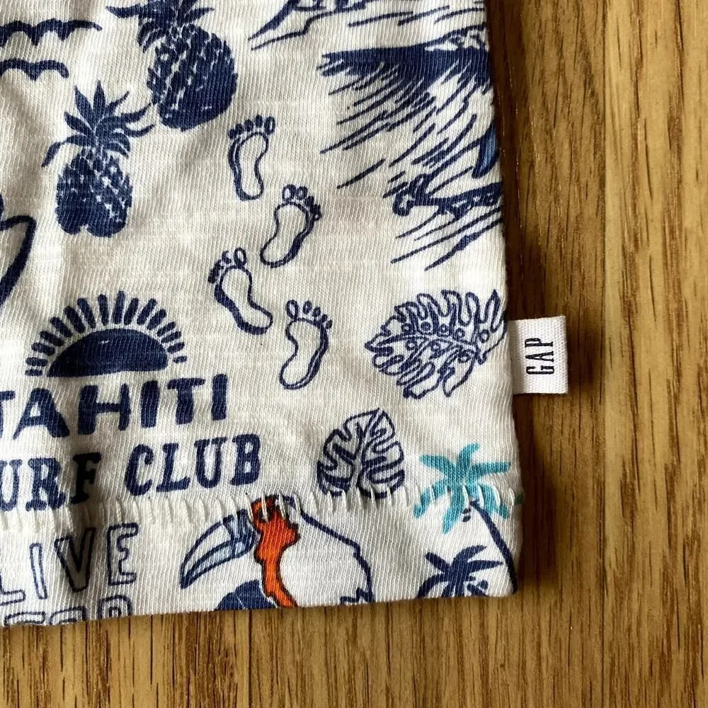 GAP Kids Surf Club Good Vibes V-Neck Short Sleeve Pocket Tee White Large 10
